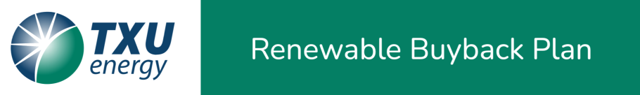 TXU Energy logo with Renewable Buyback Plan title