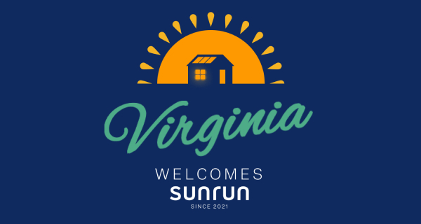 sun icon with house and text "Virginia welcomes sunrun since 2021"