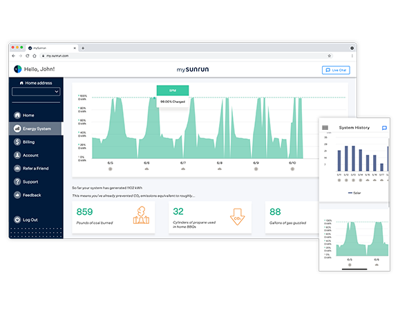 mySunrun app energy system page