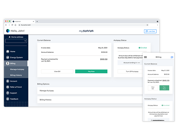 mySunrun app bill page