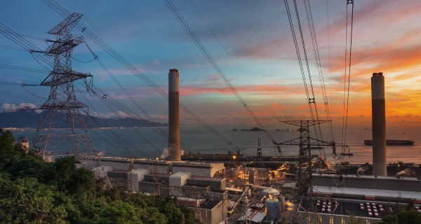 Power plant at sunset