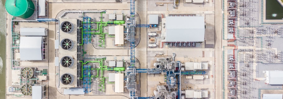 aerial shot of a power plant